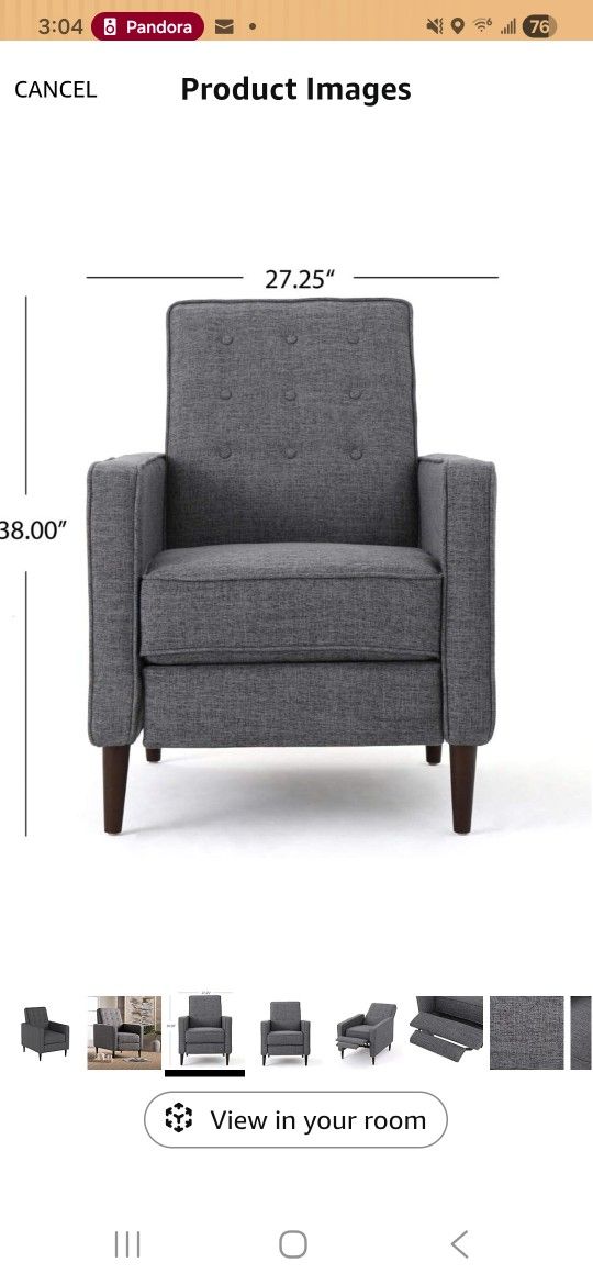 Gray RECLINING CHAIR Fabric Accent Chair