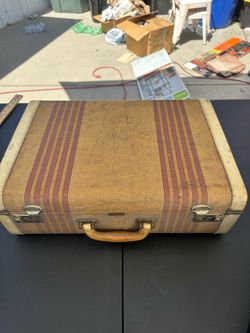 Vintage Bankhardt Cincinnati Suitcase Woven Tweed Travel Case Leather Handle