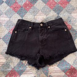 Brandy Melville Distressed Cut Off Mini Jean Shorts Size 25 Black Denim