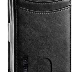 Slim Mens Money Clip Wallet Black, Minimalist Credit Card Holder Wallet, Ultra thin Bifold Leather Wallet, RFID Blocking Front Pocket Wallets for Men 