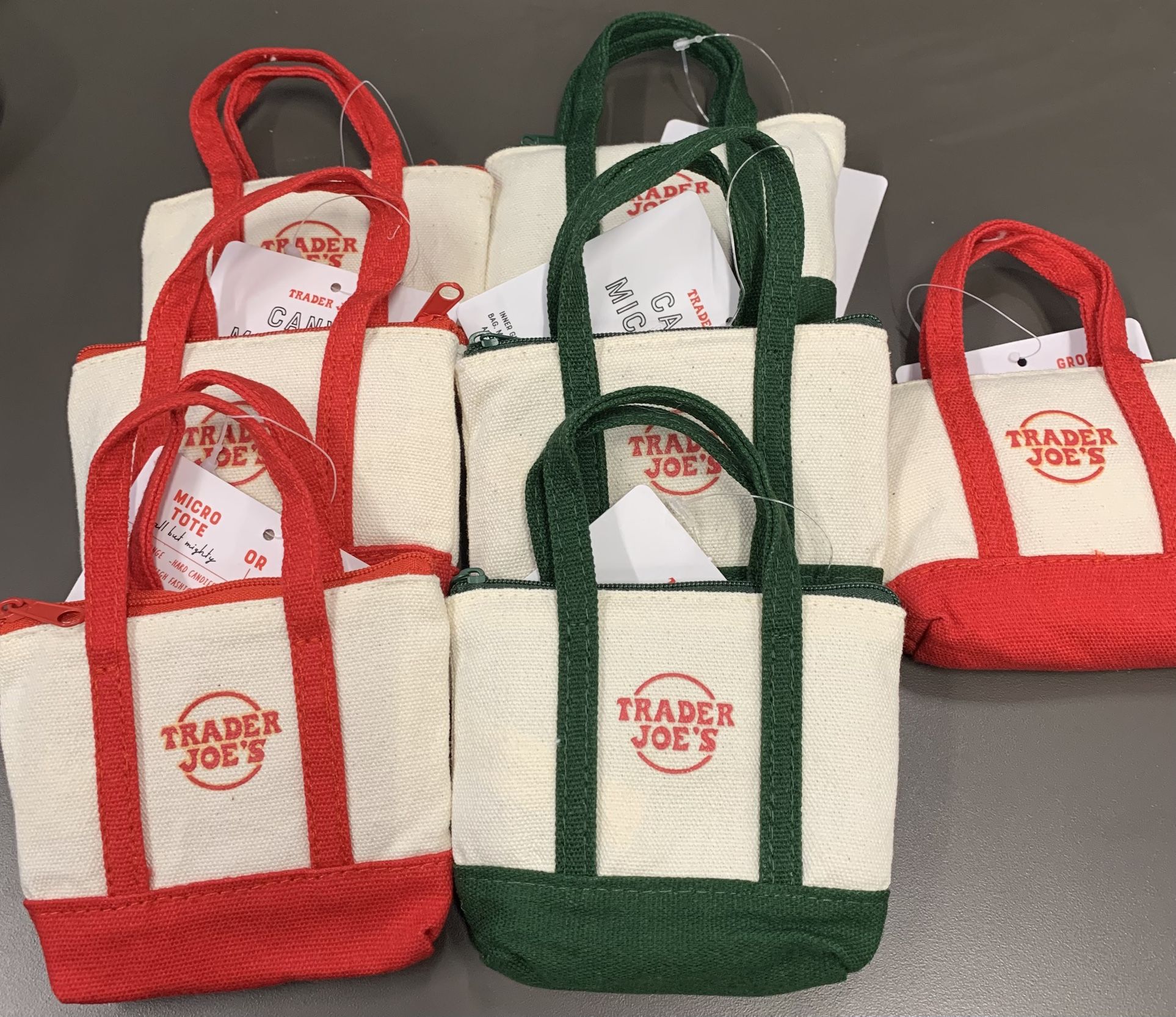 TRADER JOES CANVAS MICRO TOTE WITH GROCERY BAG 2 BAGS IN 1. NEW WITH TAGS