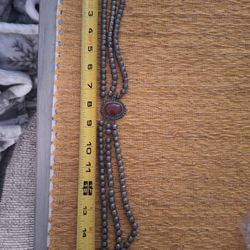 Vintage-Rare Find Heavy Silver Mexican Necklace With Carnelian Stone 