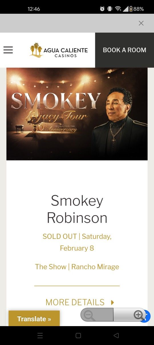 Smokey Robinson Tickets For Friday Night At Agua Caliete Showroom