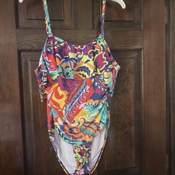 TAHARI Women’s One Piece Bathing Suit Size XL TUMMY CONTROL Multi Color