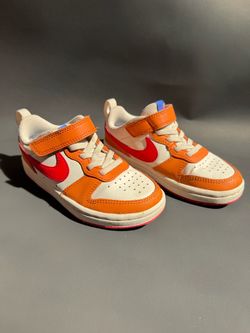 Nike Court Borough Low 2 Kids Shoes Size 11C White Orange Red Hook & Loop