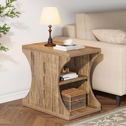 Modern Farmhouse End Table with Storage, 3-Tier Narrow Country Side Tables for Small Spaces, Nightst