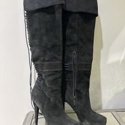 Over-the-knee Sexy Suede Black Boots 7.5