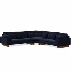 West Elm Harmony L-Shape Sectional Plus Ottoman – Distressed Ink Blue Velvet – 126” x 126”