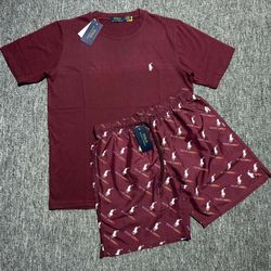 Burgundy Polo  Short Set $55