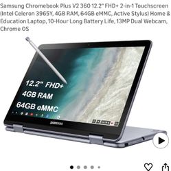Samsung Chromebook Plus V2 360 12.2" FHD+ 2-in-1 Touchscreen (Intel Celeron 3965Y, 4GB RAM, 64GB eMMC, Active Stylus) Home & Education Laptop, 10-Hour
