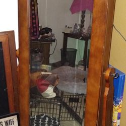 6 Foot Tall Wooden Mirror/ Jewelry Cabinet