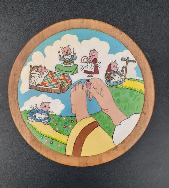 Custom Art Handmade Three Little Piggies Lazy Susan