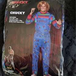 Chucky costume adult size fits large and x large great condition I used It once last year 