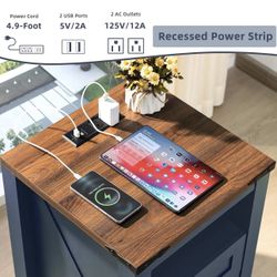 Brand New Blue Nightstand w/ Charging Station – Modern 2-Drawer Storage Table