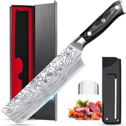 MOSFiATA 7” Nakiri Chef's Knife with Finger Guard, German High Carbon Stainless