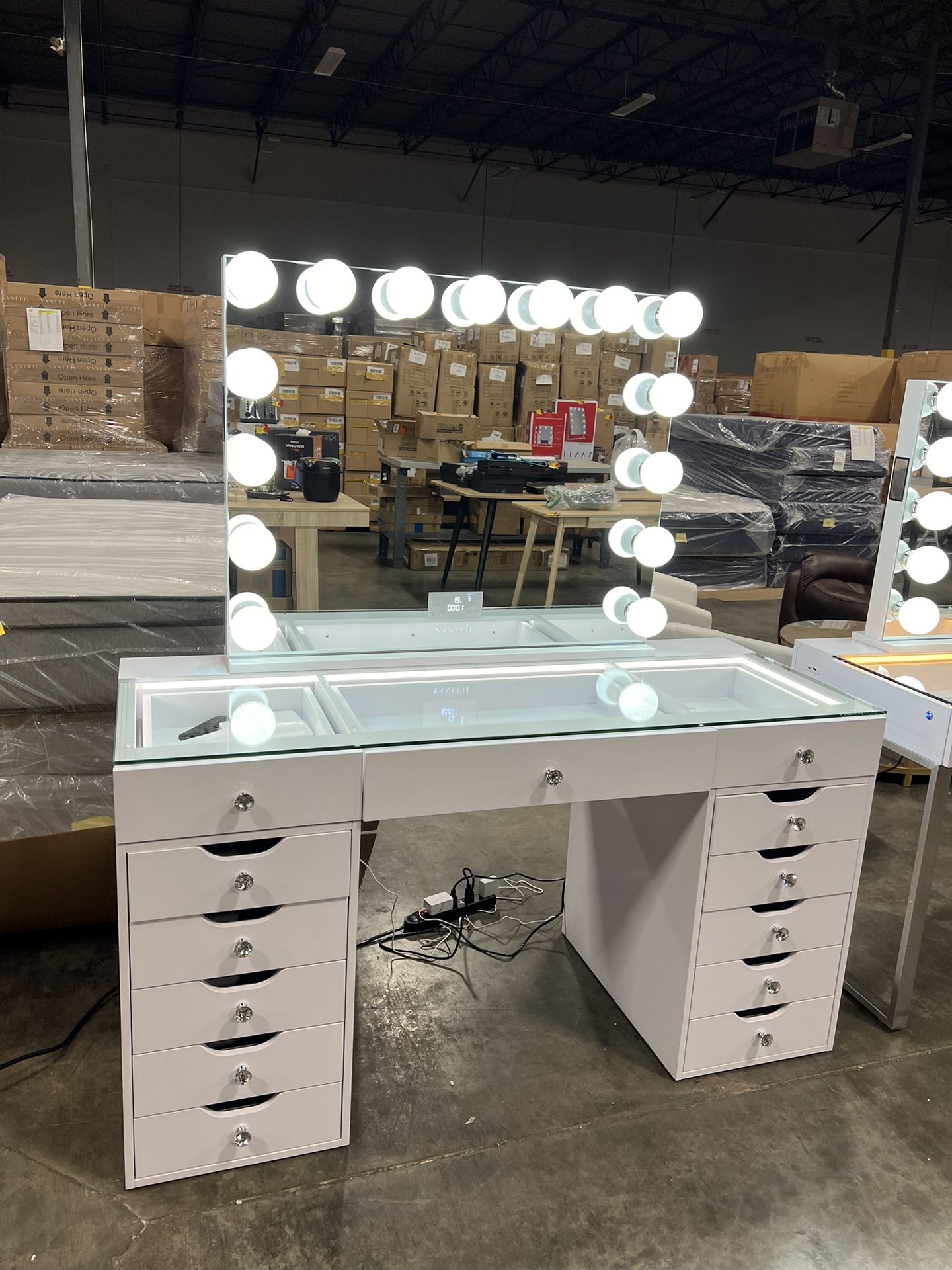 Makeup Vanity and Mirror With LED Lights and Bluetooth Speaker 