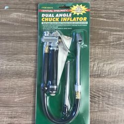 Central Pneumatic Dual Angle Chuck Inflator 90670 120 Psi Inline Gauge