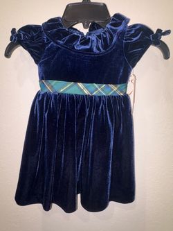 New Biscotti Girls Blue Velour Dress & Panties 18 Months