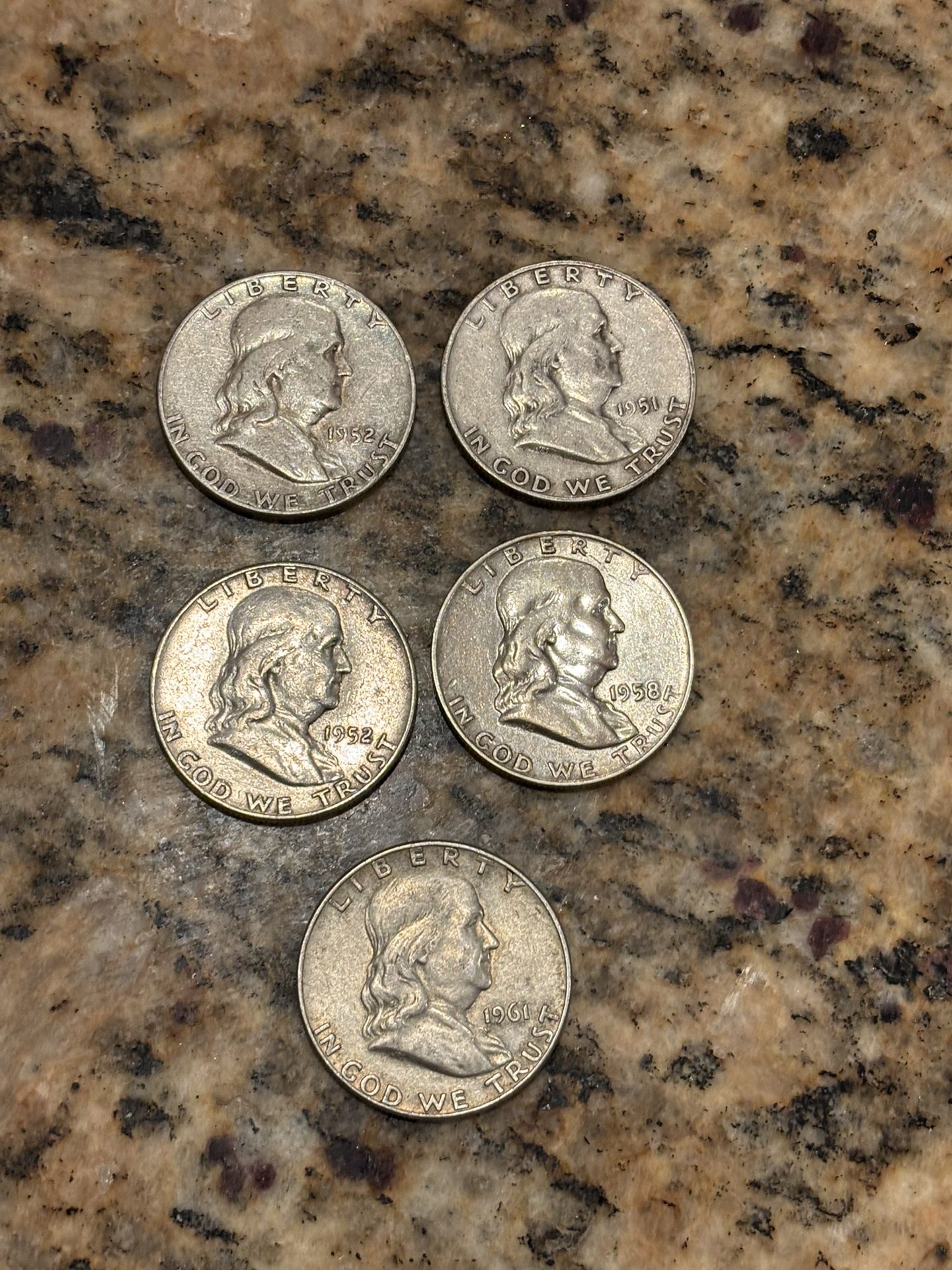 Franklin Silver Half Dollars Five For One Price