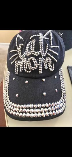 Black Rhinestone Cat Mom Baseball Cap