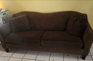 Brown Microfiber Two-Seat Sofa with Pillows