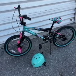 20" Kent Tempest BMX Bicycle Fits Riders 4'2" - 5' Black/Aqua Child Unisex with Helmet! Like new! 
