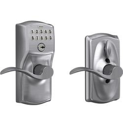 SCHLAGE FE595 CAM 626 ACC Camelot Keypad Entry with Flex-Lock and Accent Levers, Brushed Chrome  Originally $110