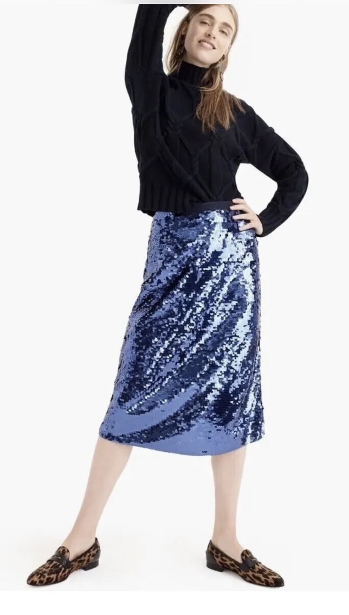 NWT J. Crew Collection Sequin Midi in Navy Blue Straight Skirt 2  $198