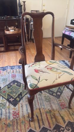 Queen Anne Armchair with Bird Print Seat