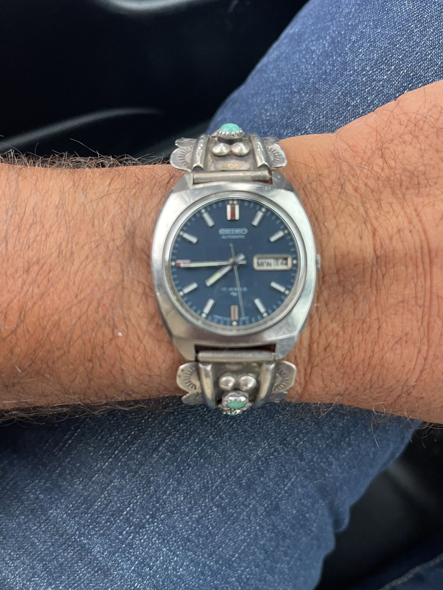 Automatic Seiko watch on Navajo band Silver