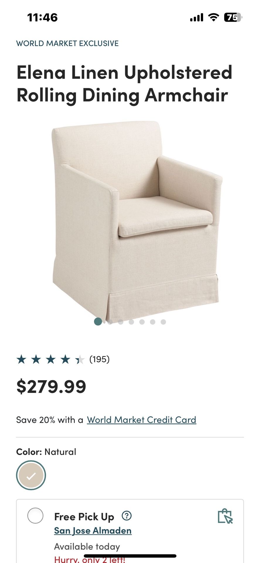 Elena linen Upholster Rolling Dining Chair