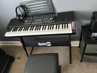 RockJam 61 Key Keyboard Piano with Stand, Bench, Headphones, Simply App & Keynote Stickers. Like new. Barely used. 