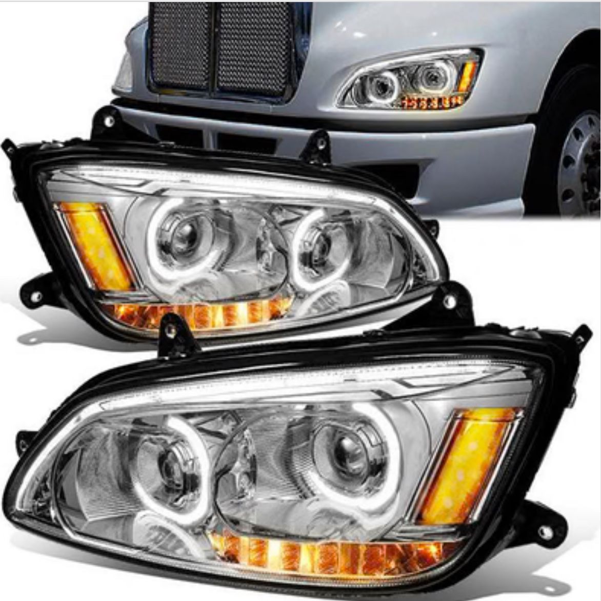 LED DRL Halo Projector Headlights 08-19 Kenworth T170 /T270 /T370 / T660 Auto Parts 