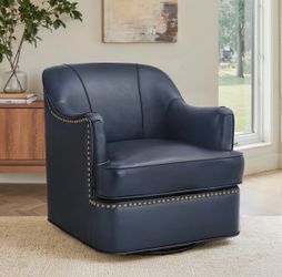 Navy Blue swivel genuine leather accent chair