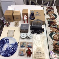 Vintage Christmas Decorations Jesus Nativity Scene 14K Trim Candleholders Victorian Horse Snow Globe