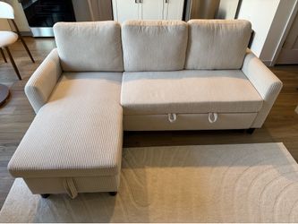 Walsunny L-Shaped Sectional Sofa Sleeper with Storage – White/Cream, Like New