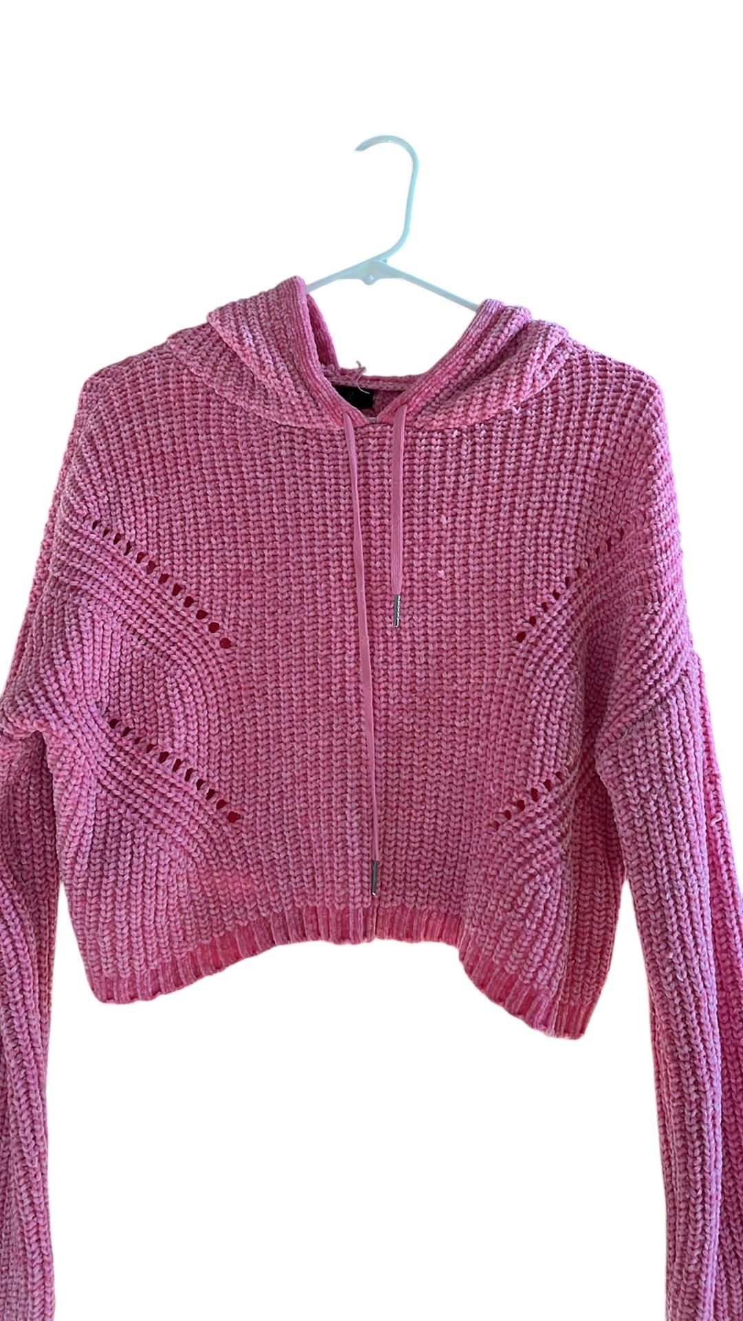 HEART SOUL PINK OVERSIZED CROP SWEATER WITH HOODIE PULL STRING