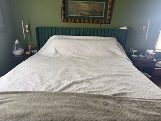 King Size Green Velvet Channel Tufted Bed Frame