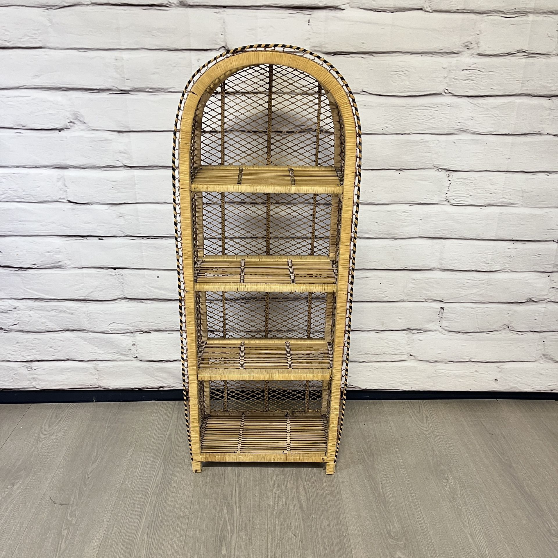 Vintage Rattan Boho Rounded Shelf Bookcase