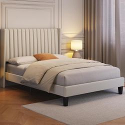 Yaheetech Full Bed Frame Upholstered Platform Bed with Fabric