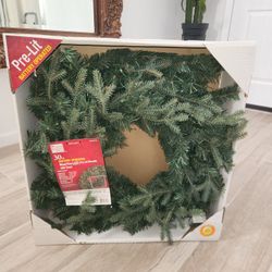 Brand New 30" Battery LED Lit Wreath With Timer