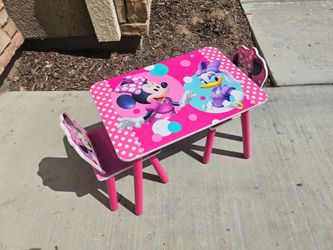 Minnie Mouse 4-Piece Wood Toddler Playroom Set – Includes Table, 2 Chairs & Toy Bin, Pink