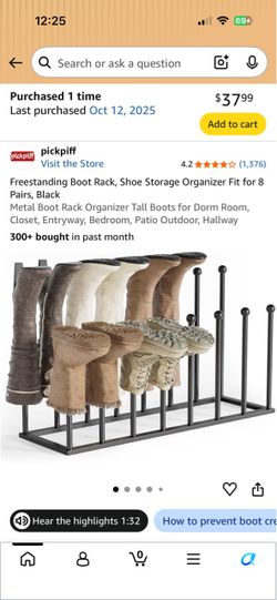 Freestanding Metal Boot Rack, Black, 8 Pairs