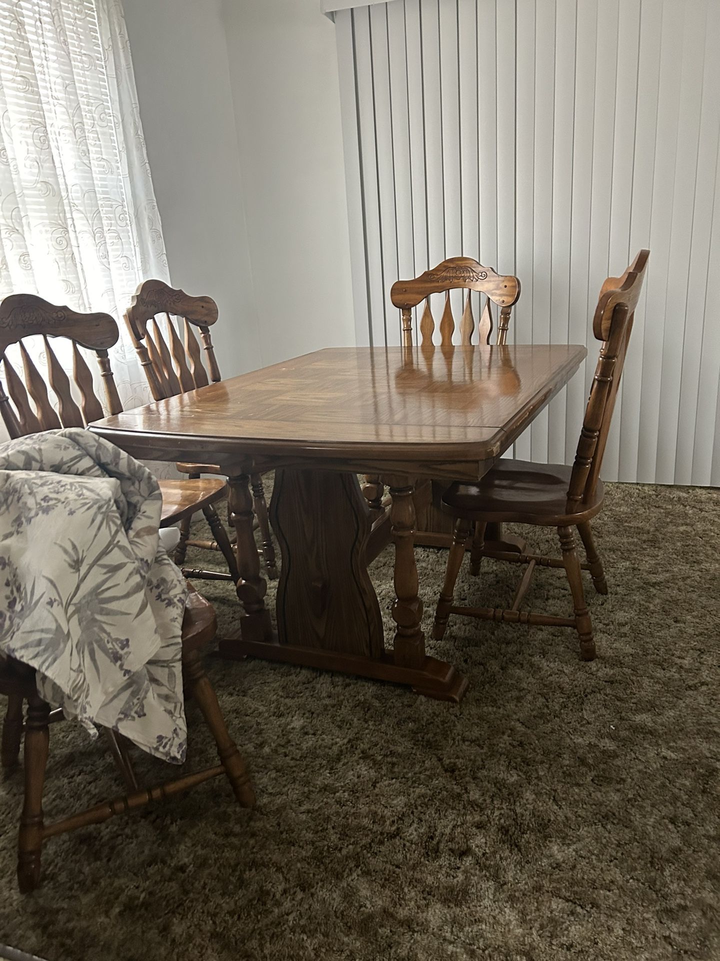 Wood Diner Table With Hutch/ China Dishes