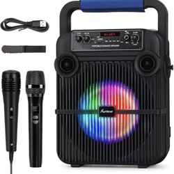 New In Box Portable Karaoke Machine with 2Microphones with LED Lights,Bluetooth Speaker for Party/Home/Gift,Support TF Card,USB,AUX in,FM,REC