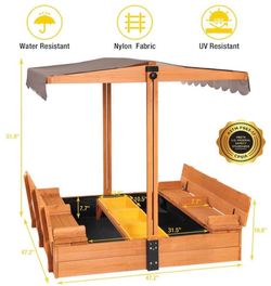 😀 Aivituvin Kids Wooden Sandbox for Backyard, Large Sand Box with 2 Bench Seats and Toy Bin Storage- Bottomless Sand Pit,  👀it is in the box and nee