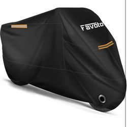 Favoto Motorcycle Cover All Season Universal Weather Quality Waterproof Sun Outdoor Protection Night Reflective with Lock-Holes & Storage Bag Fits up 