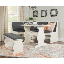 Linon Sasha Nook, Charcoal and White, Includes Corner Unit, Table and Bench