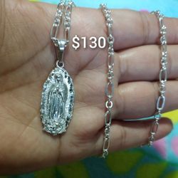 925 Sterling Silver Chain With The Pendant/Cadena Con Dije De La Virgen De Plata 925