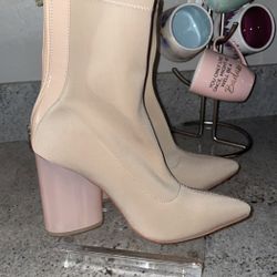 Pretty Little Thing Nude Round Clear Heel Sock Boot